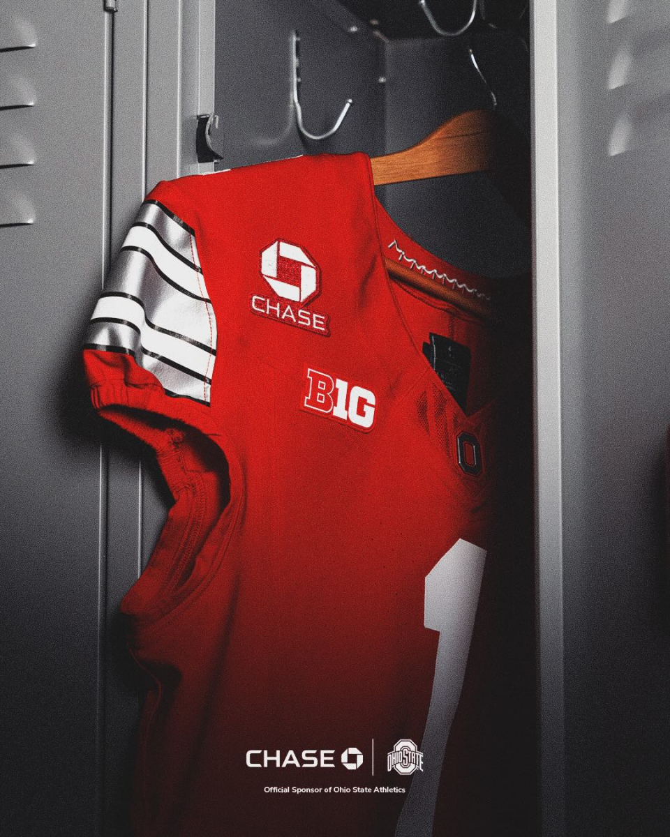 Ohio State football jersey with Chase Bank patch